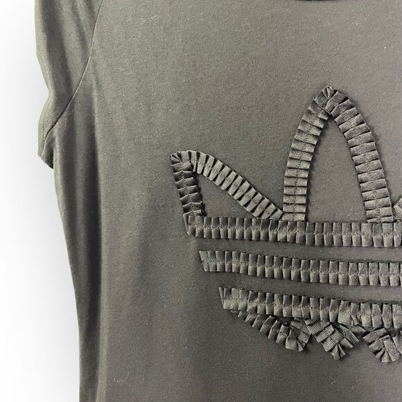 Adidas Black Ruffle Logo Blouson Mini Casual Tee Shirt Dress Drawstring Waist - Picture 3 of 10